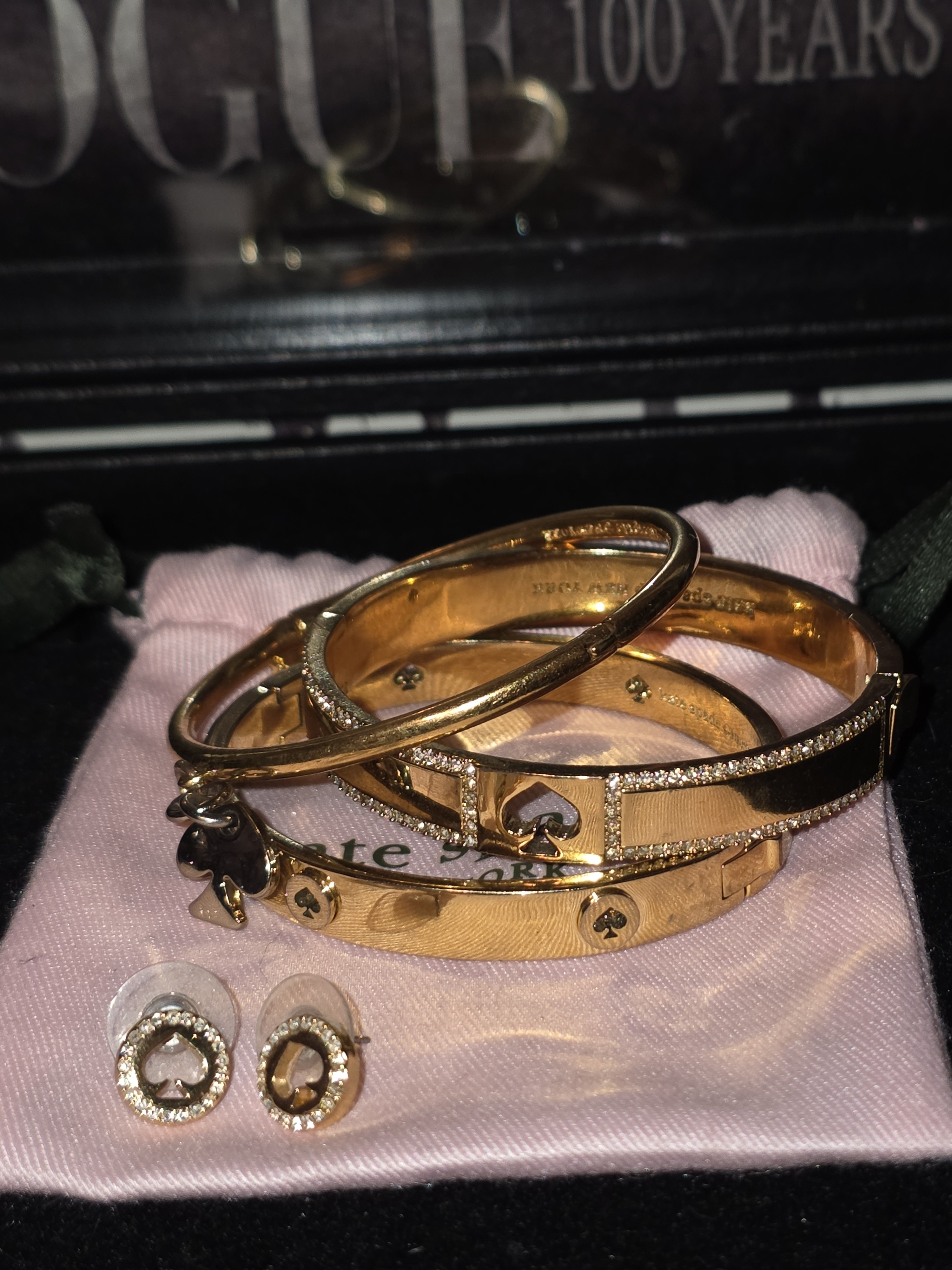 Kate Spade Gold-Tone Pave Spade Eearings And Stackable Bracelet Set With Spade